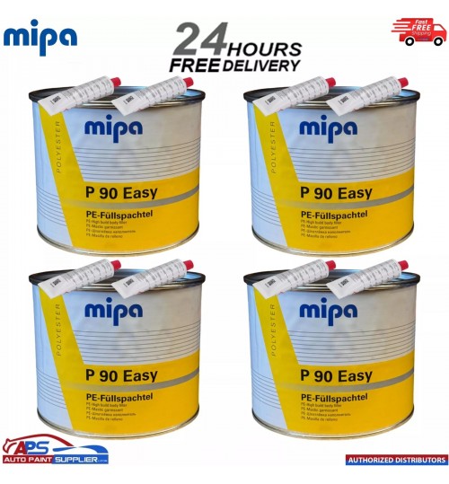 4x MIPA P90 Easy Body Filler 4kg – High Build PE Filler with Hardener